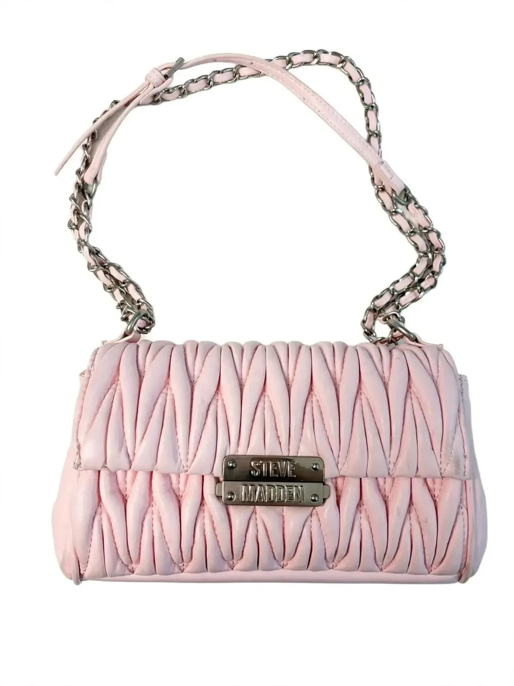 Steve Madden Pink Ruched Quilted Shoulder Bag Chain Strap Crossbody Pu